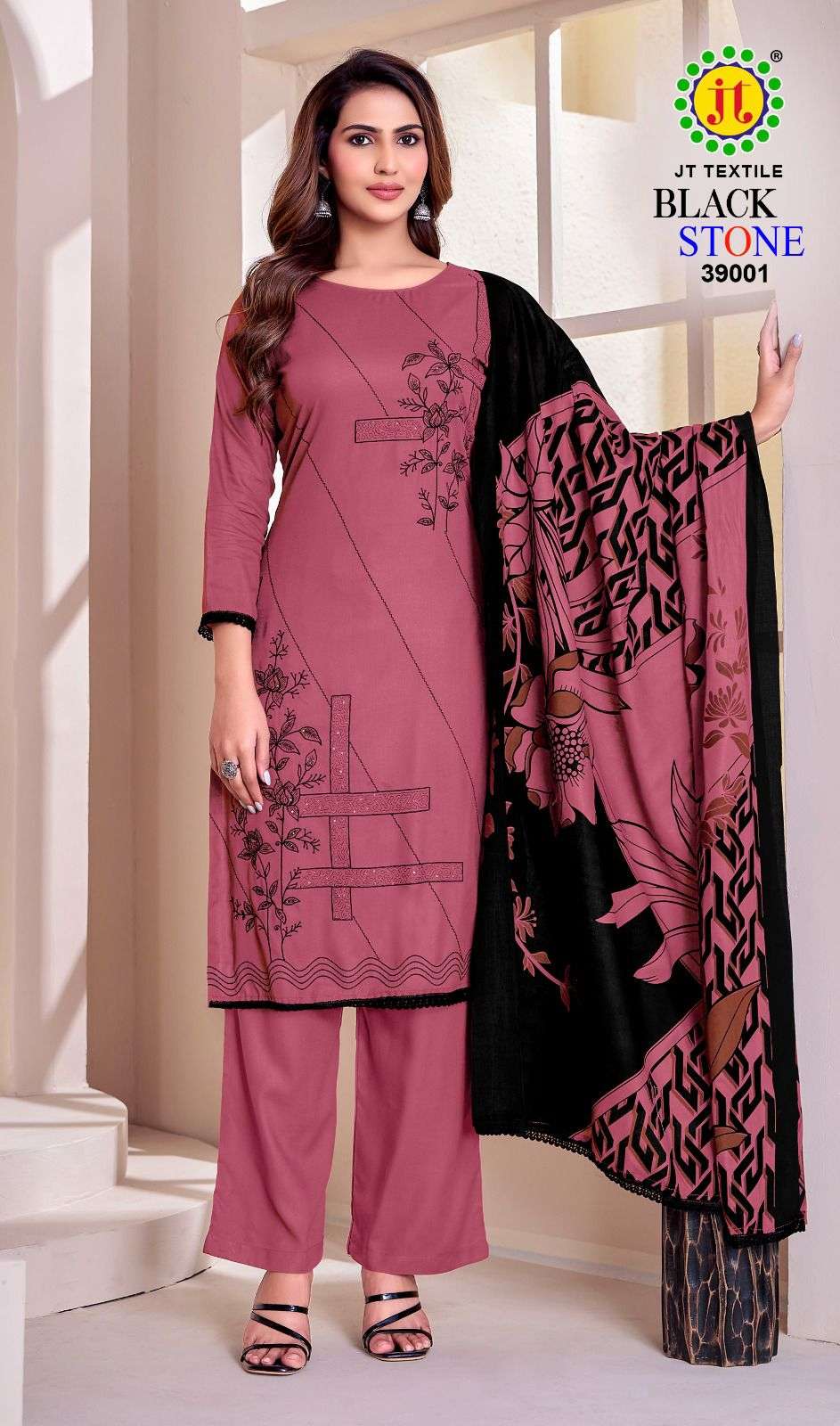 JT BLACK STONE VOL 39 RAYON FANCY EMBROIDERY WORK SUIT