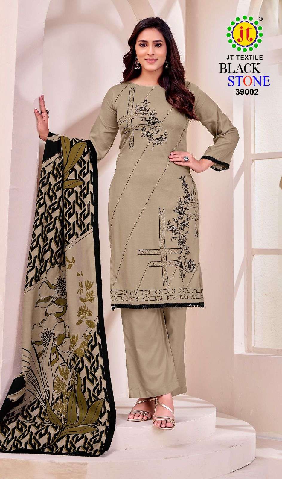 JT BLACK STONE VOL 39 RAYON FANCY EMBROIDERY WORK SUIT