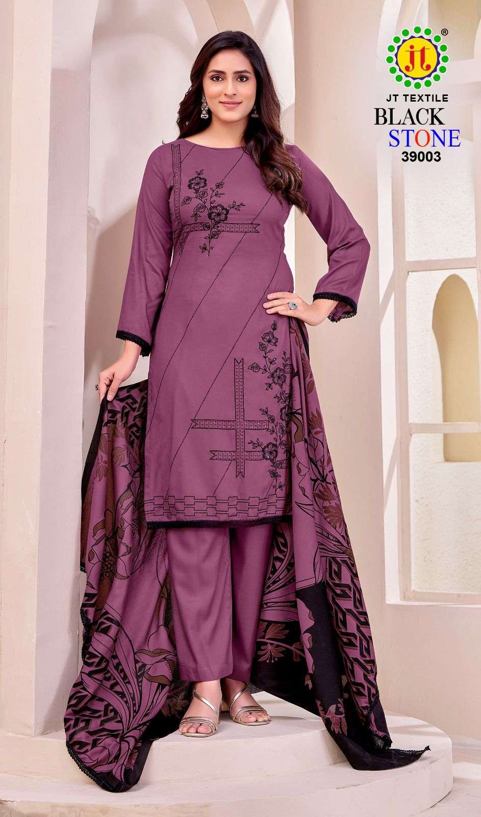 JT BLACK STONE VOL 39 RAYON FANCY EMBROIDERY WORK SUIT