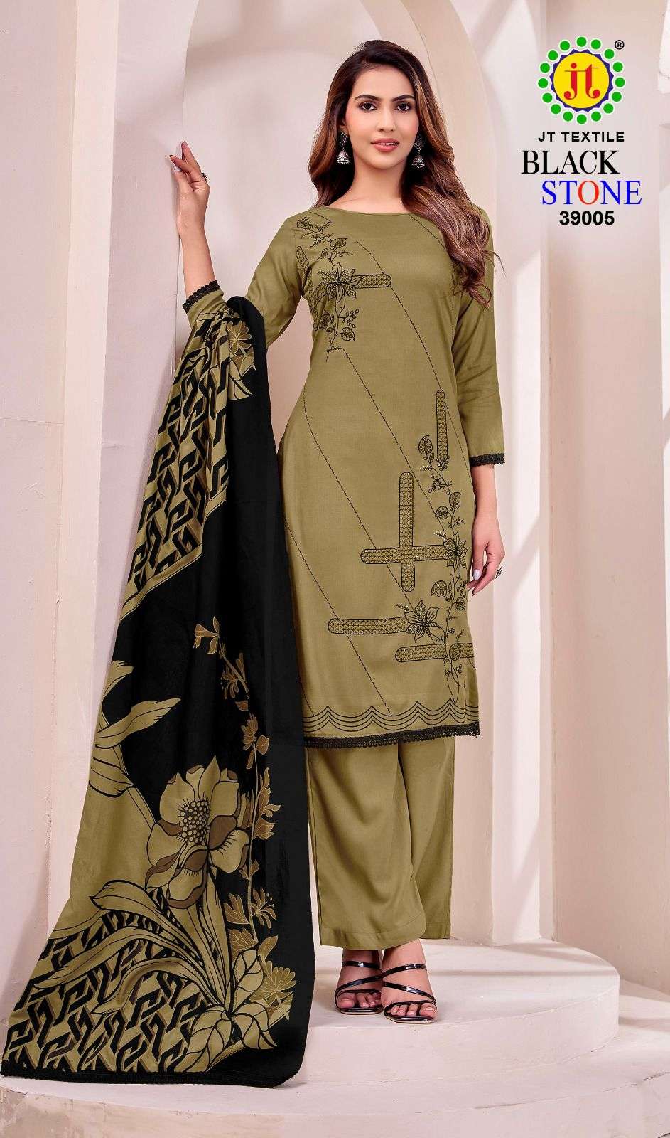 JT BLACK STONE VOL 39 RAYON FANCY EMBROIDERY WORK SUIT