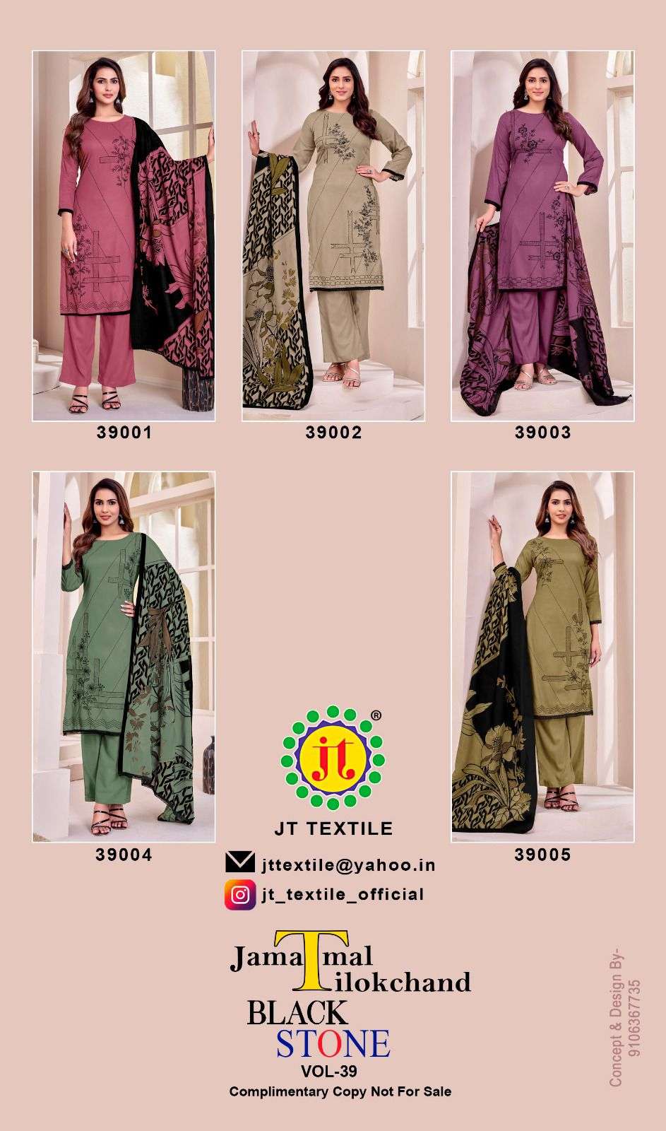 JT BLACK STONE VOL 39 RAYON FANCY EMBROIDERY WORK SUIT