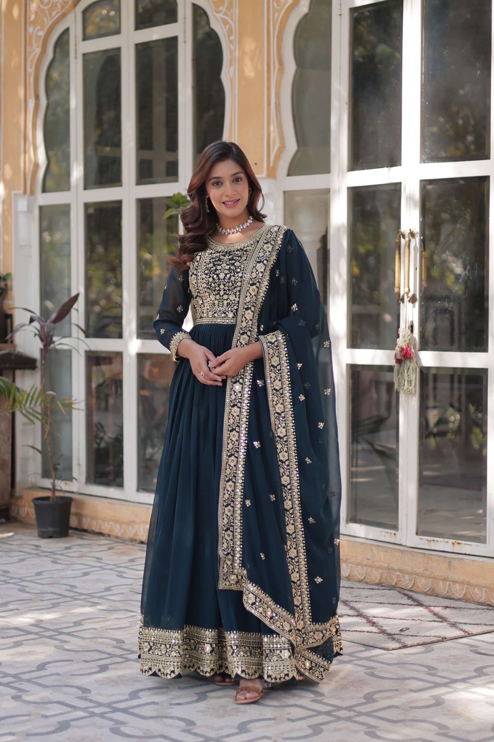 KA 1153 GEORGETTE SEQUENCE EMBROIDERY DESIGNER PARTY WEAR GOWN WITH DUPATTA