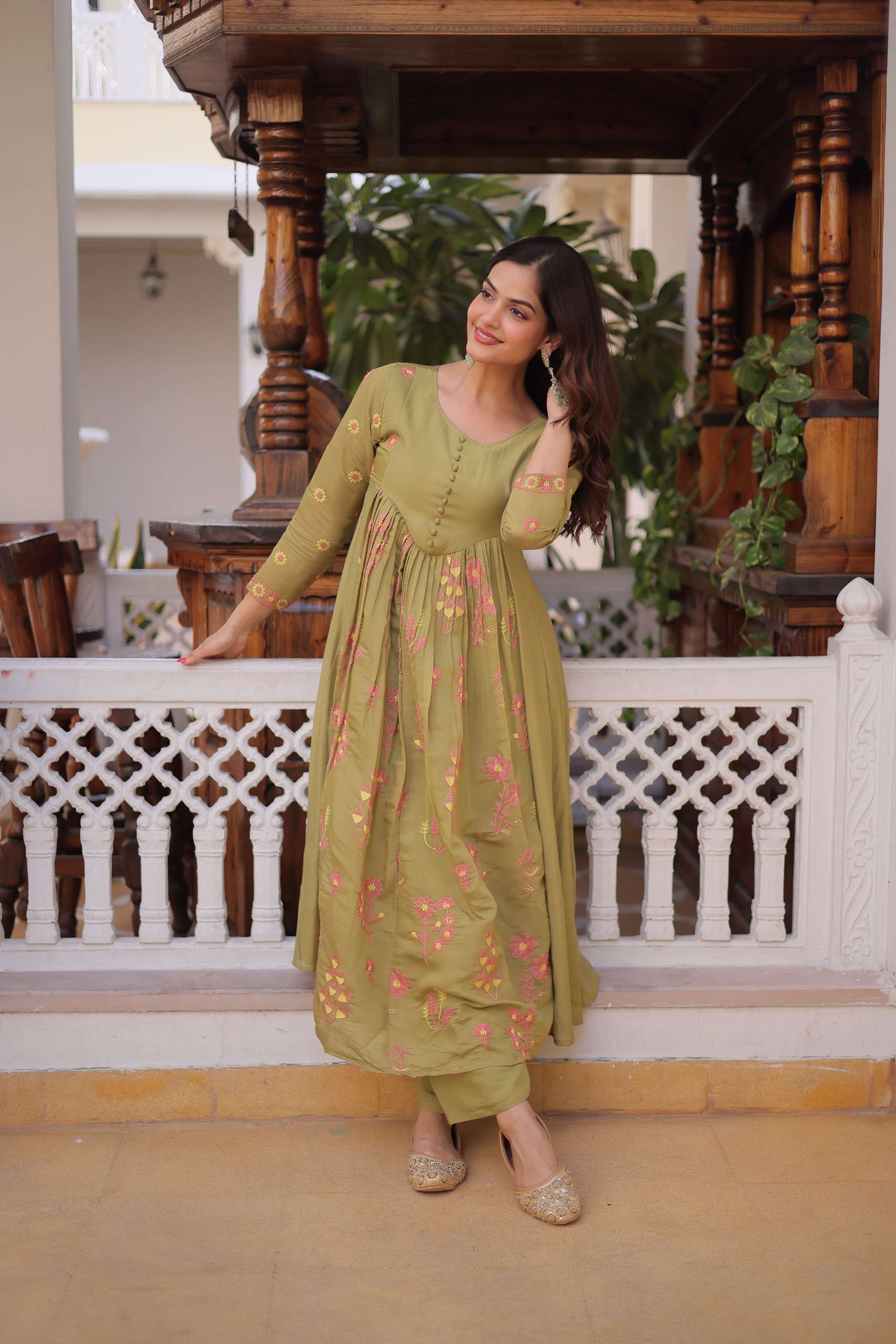 KA 1238 CHANDERI SILK FANCY PREETY LOOKS LADIES  KURTI WITH PANT PAIR 