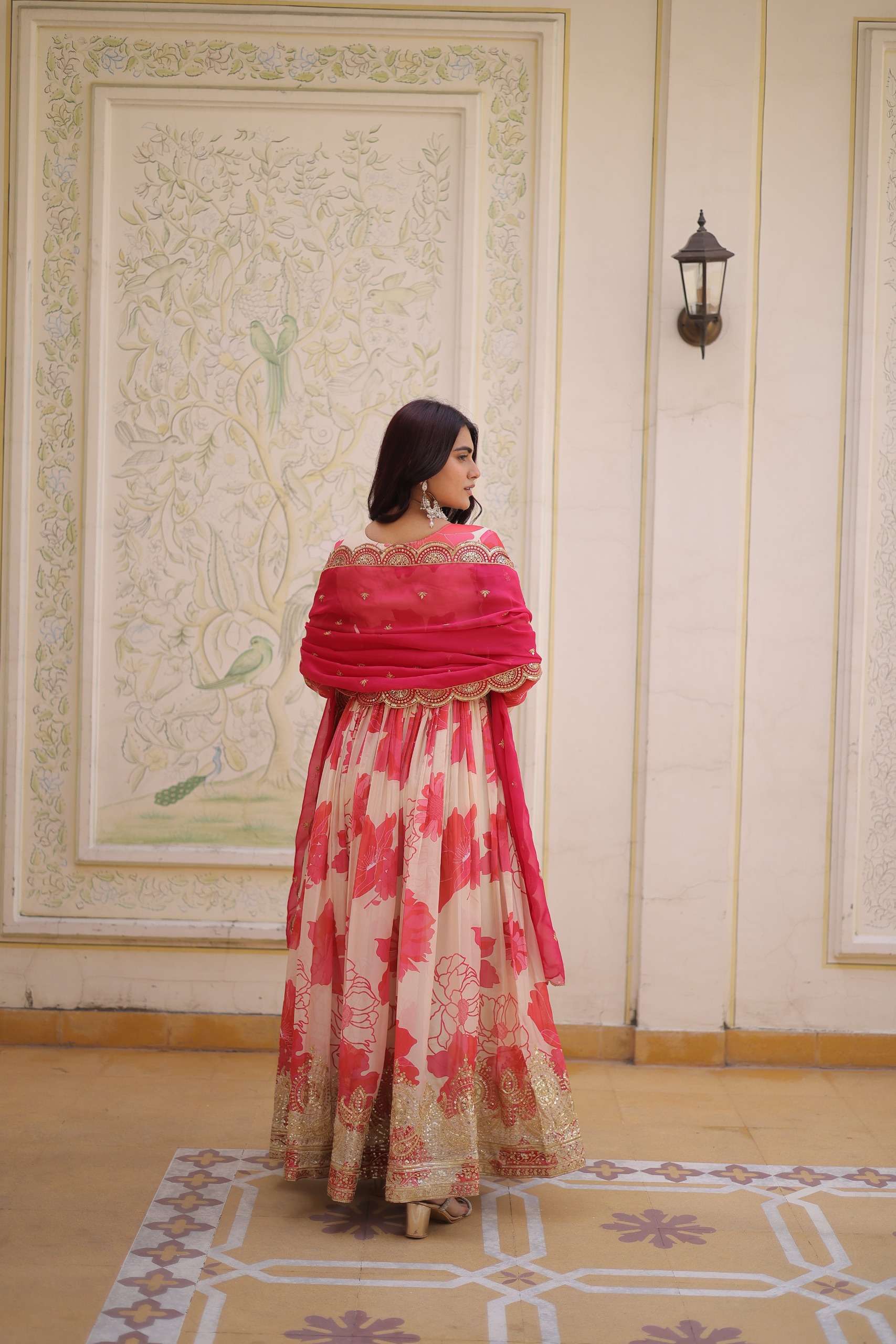 KA 1242 SILK DIGITAL PRINT SEQUENCE EMBROIDERY WORK GOWN WITH DUPATTA SET 