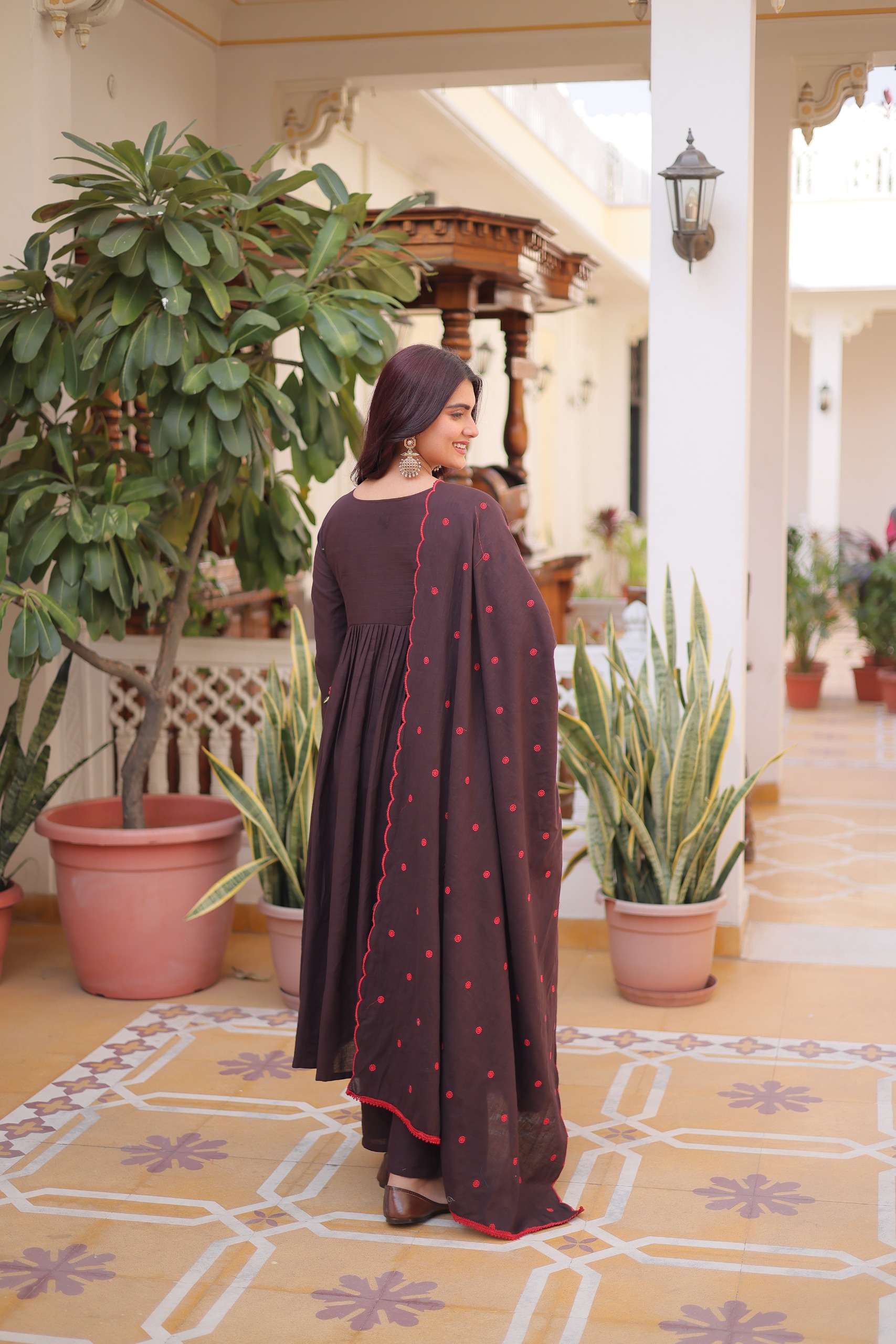KA 1245 COTTON EMBROIDERY WORK PARTY WEAR LADIES KURTI WITH PANT & DUPATTA SET