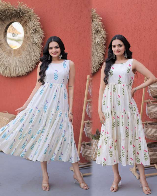 KA 1248 COTTON PRINTED FANCY SUMMER WEAR LADIES ONE PIECE DRESS 