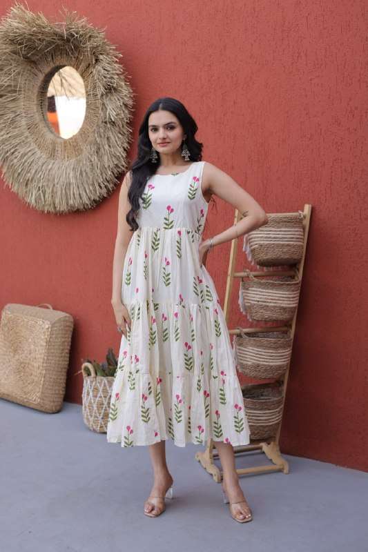 KA 1248 COTTON PRINTED FANCY SUMMER WEAR LADIES ONE PIECE DRESS 