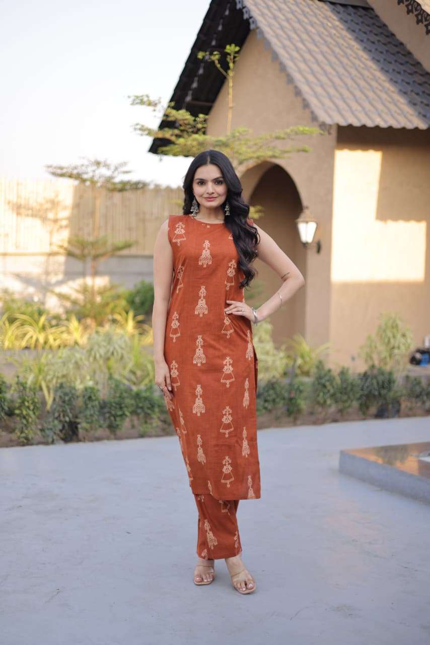 KA 1251 COTTON PRINTED LADIES KURTI WITH BOTTOM PAIR