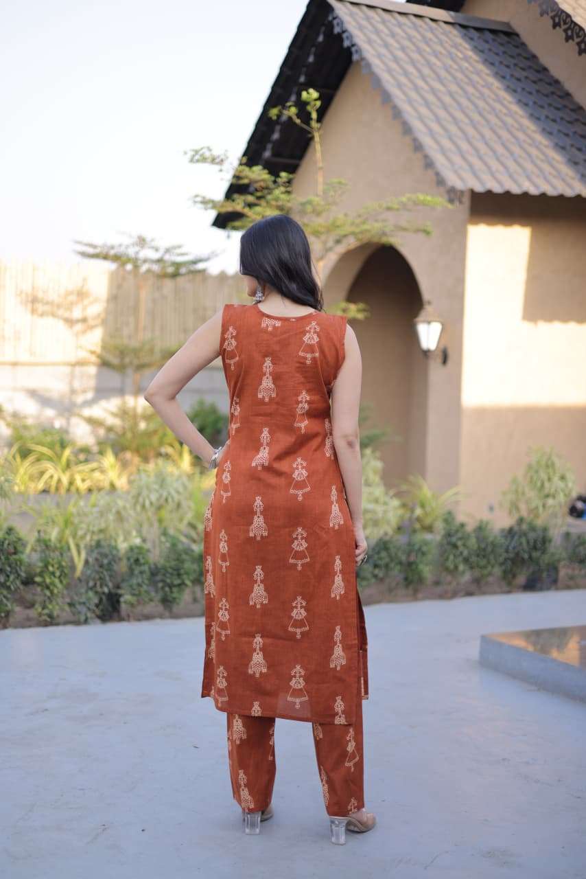 KA 1251 COTTON PRINTED LADIES KURTI WITH BOTTOM PAIR