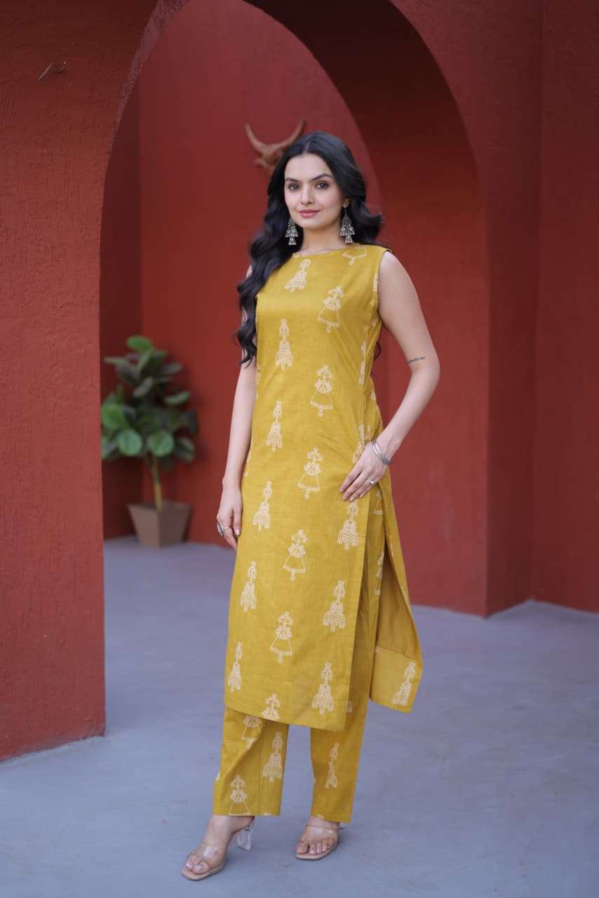 KA 1251 COTTON PRINTED LADIES KURTI WITH BOTTOM PAIR