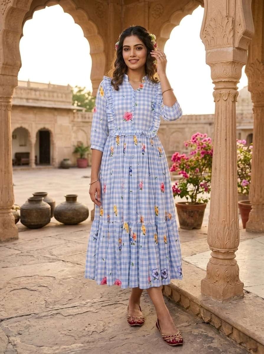 KA 1259 SILK FANCY FLORA PRINTS SUMMER WEAR LADIES ONE PIECE GOWN DRESS