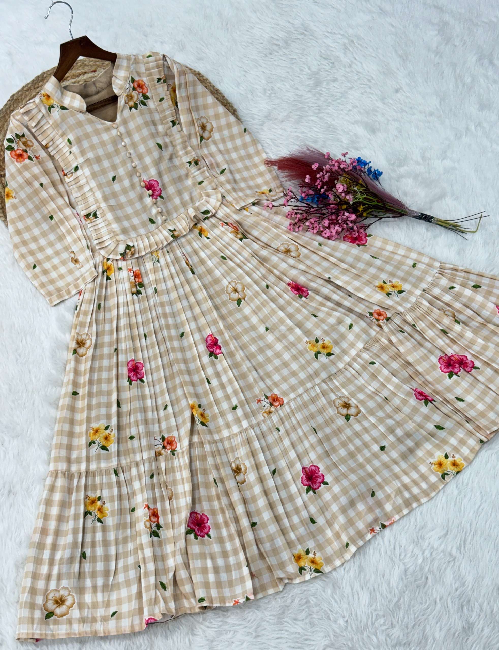 KA 1259 SILK FANCY FLORA PRINTS SUMMER WEAR LADIES ONE PIECE GOWN DRESS