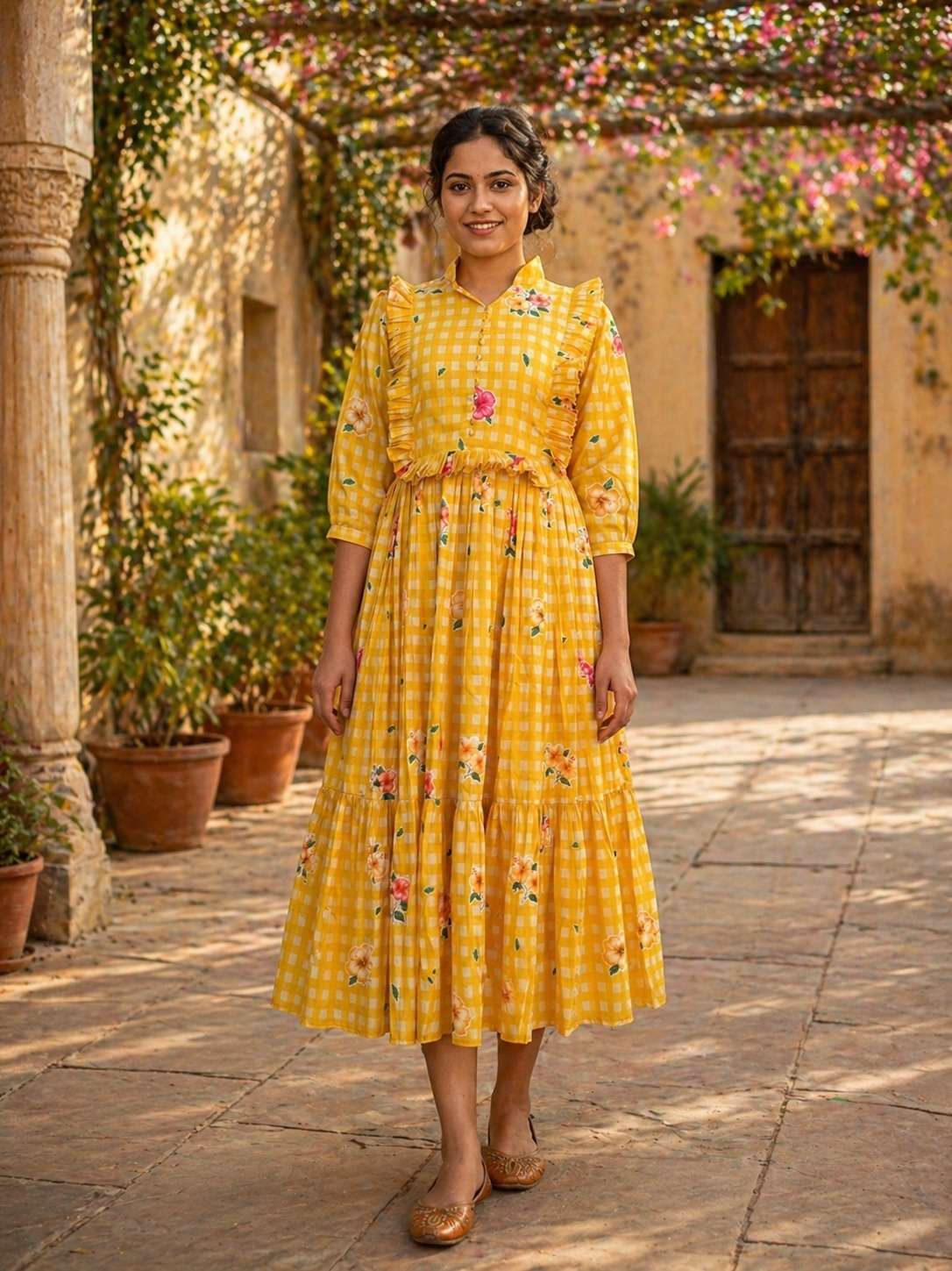 KA 1259 SILK FANCY FLORA PRINTS SUMMER WEAR LADIES ONE PIECE GOWN DRESS