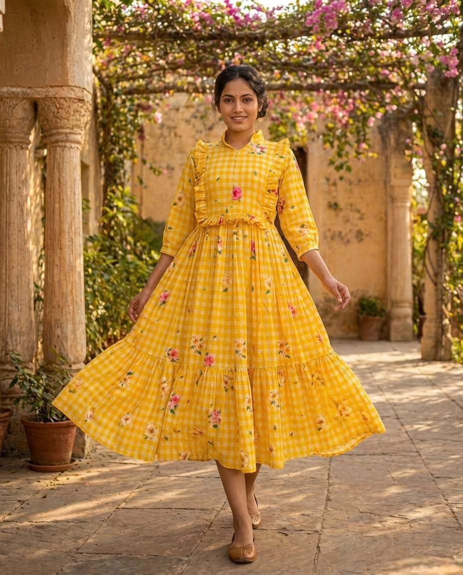 KA 1259 SILK FANCY FLORA PRINTS SUMMER WEAR LADIES ONE PIECE GOWN DRESS