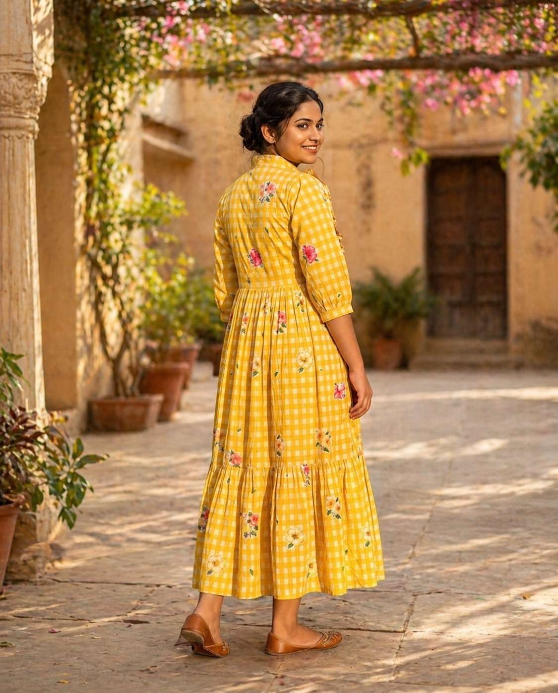 KA 1259 SILK FANCY FLORA PRINTS SUMMER WEAR LADIES ONE PIECE GOWN DRESS