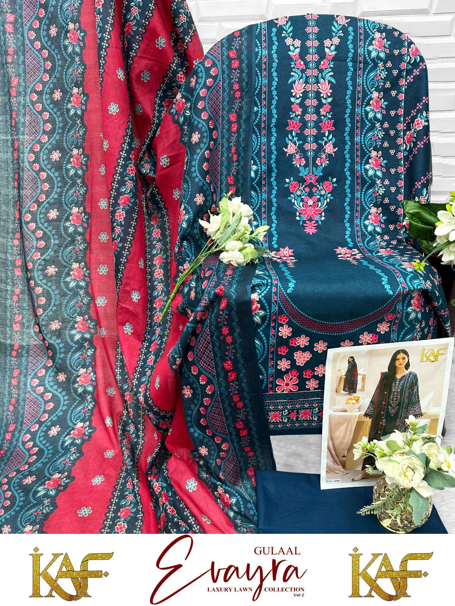KAF FABRIC EVAYRA GULAAL LUXURY LAWN COLLECTION VOL 2 DIGITAL PRINT COTTON SALWAR SUIT