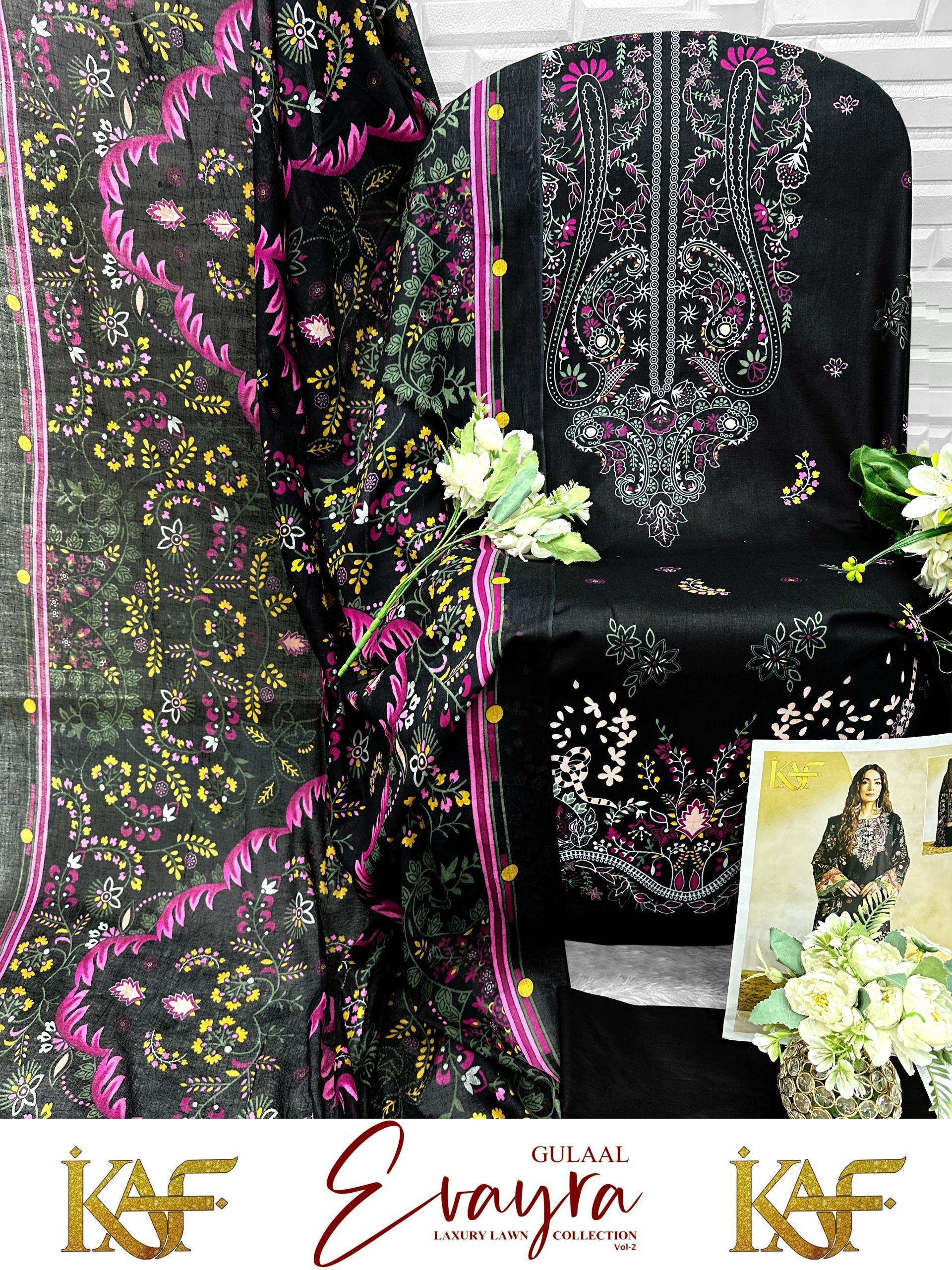 KAF FABRIC EVAYRA GULAAL LUXURY LAWN COLLECTION VOL 2 DIGITAL PRINT COTTON SALWAR SUIT