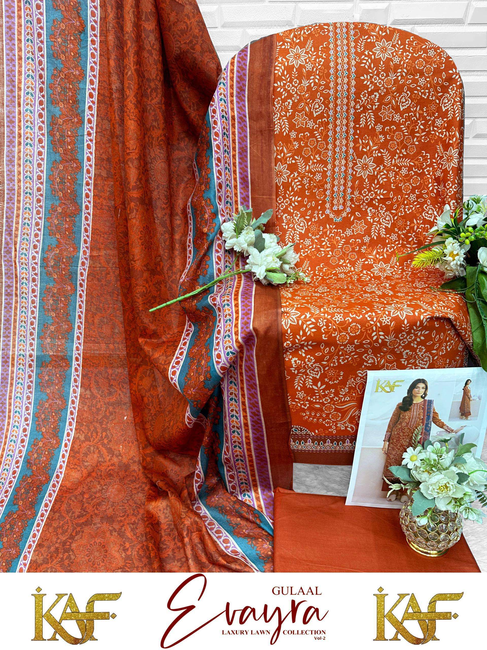 KAF FABRIC EVAYRA GULAAL LUXURY LAWN COLLECTION VOL 2 DIGITAL PRINT COTTON SALWAR SUIT