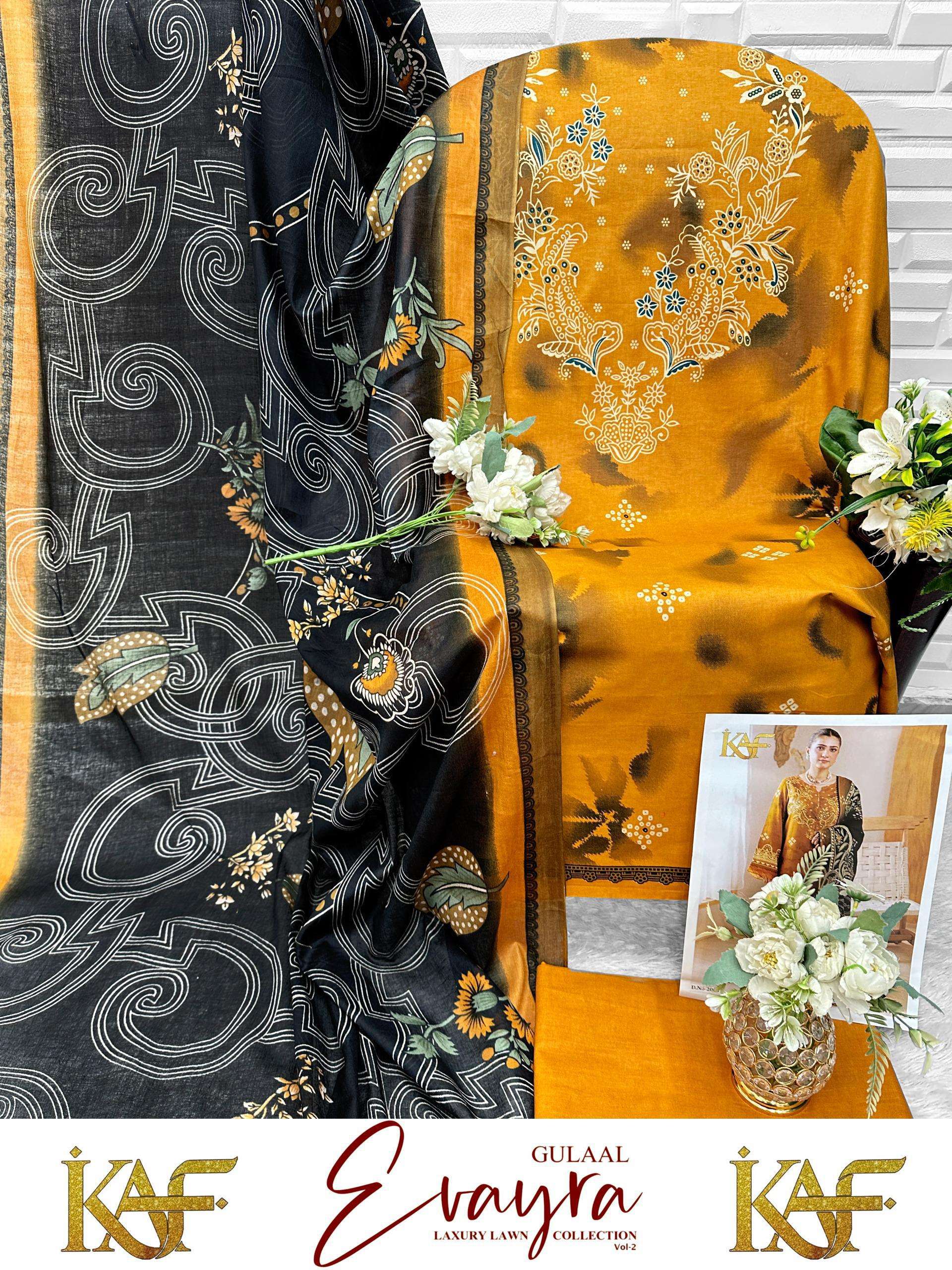KAF FABRIC EVAYRA GULAAL LUXURY LAWN COLLECTION VOL 2 DIGITAL PRINT COTTON SALWAR SUIT
