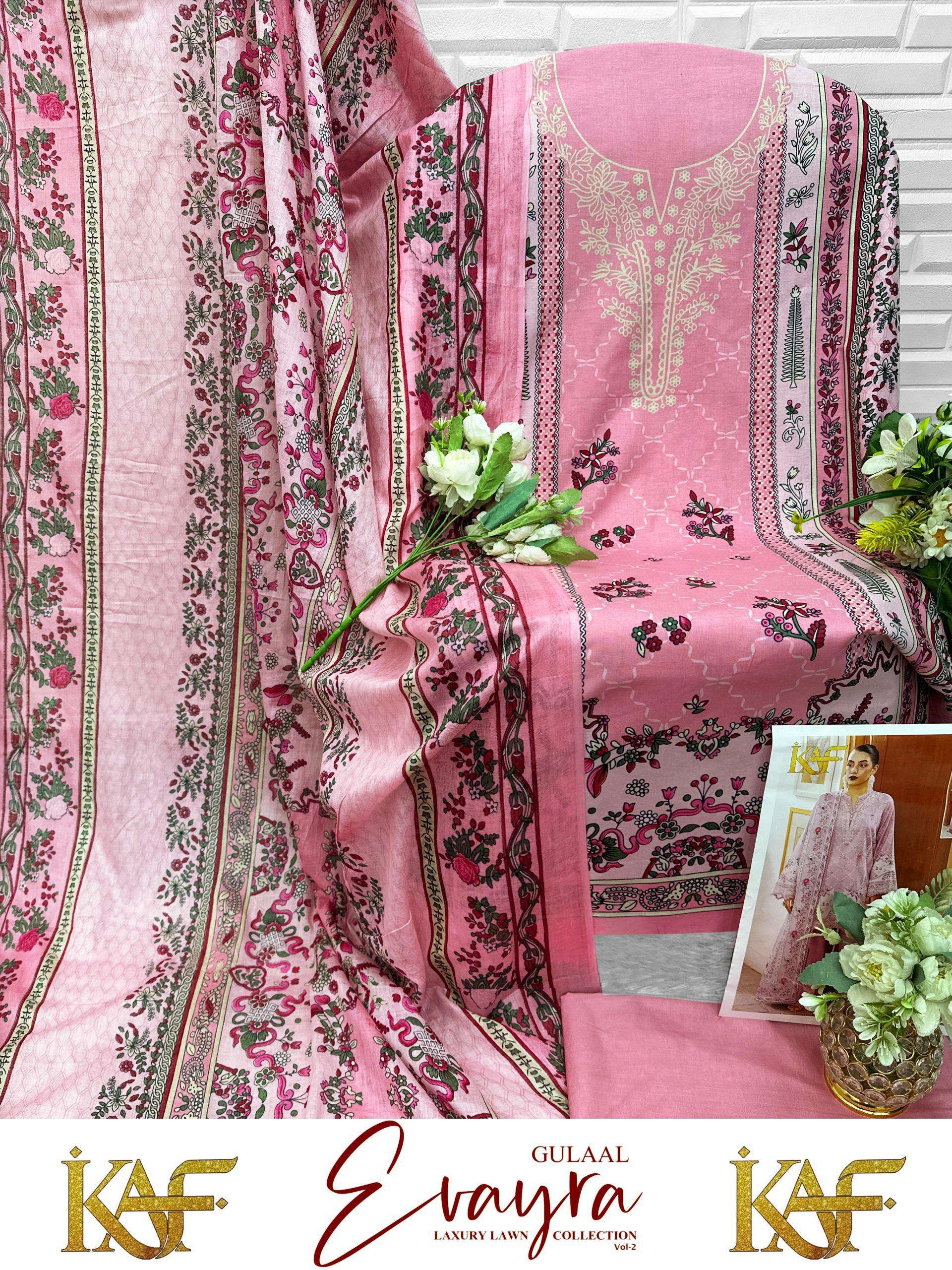 KAF FABRIC EVAYRA GULAAL LUXURY LAWN COLLECTION VOL 2 DIGITAL PRINT COTTON SALWAR SUIT