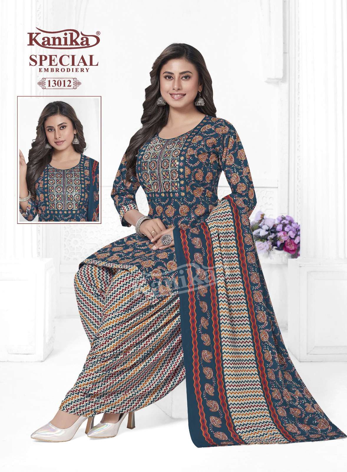 KANIKA SPECIAL EMBROIDERY VOL 13 COTTON PRINTED PATIYALA SUIT