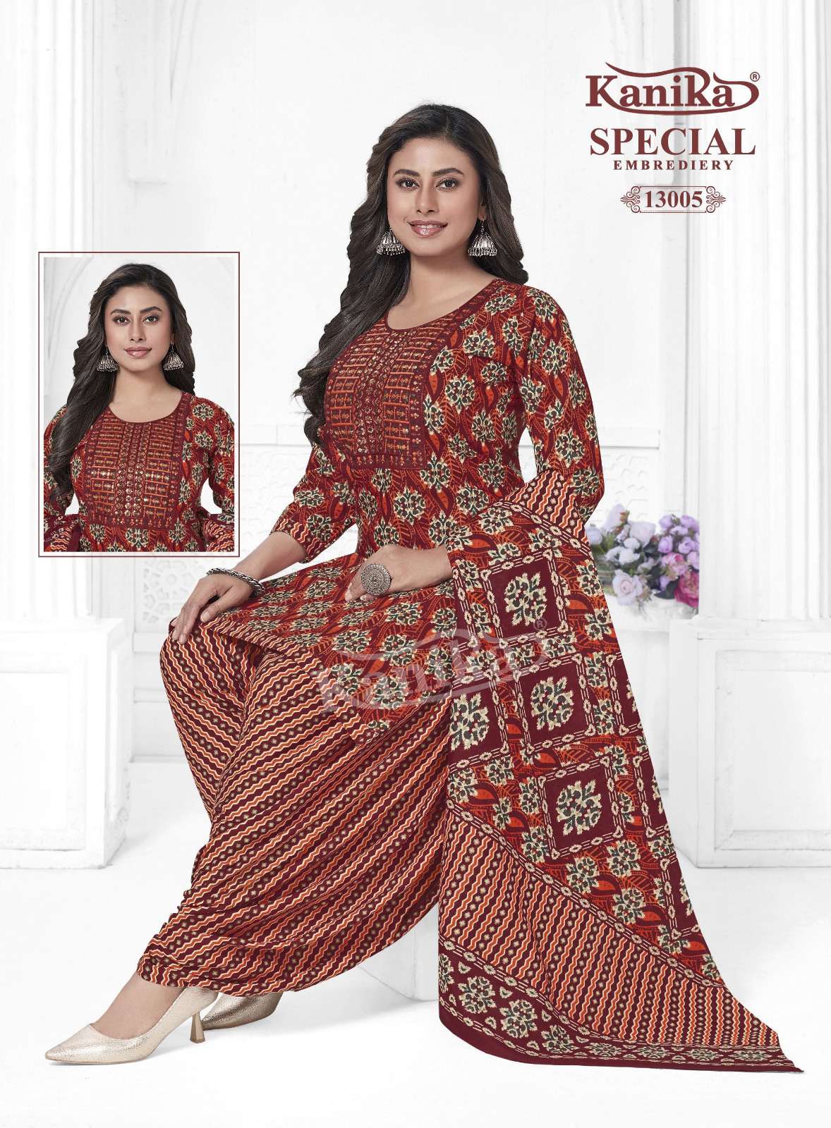 KANIKA SPECIAL EMBROIDERY VOL 13 COTTON PRINTED PATIYALA SUIT
