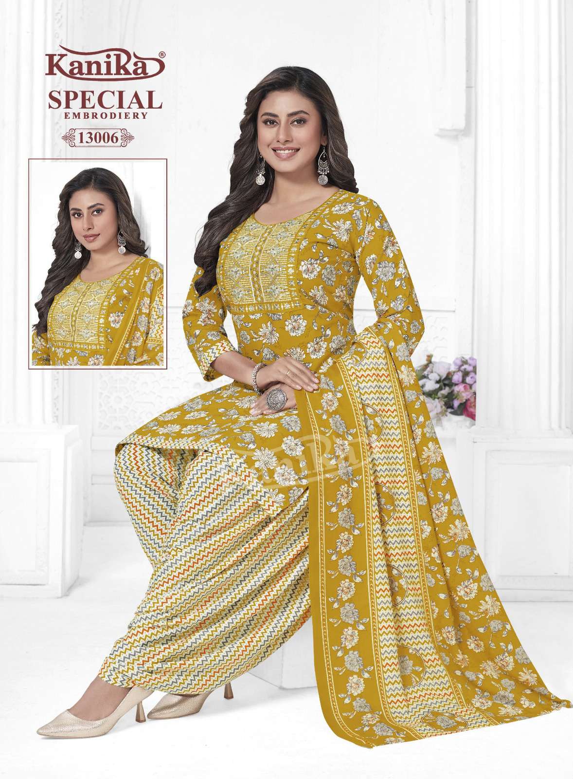 KANIKA SPECIAL EMBROIDERY VOL 13 COTTON PRINTED PATIYALA SUIT