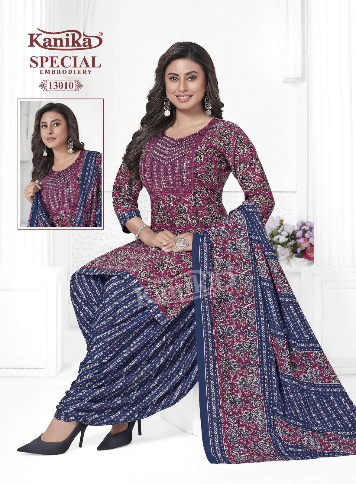 KANIKA SPECIAL EMBROIDERY VOL 13 COTTON PRINTED PATIYALA SUIT