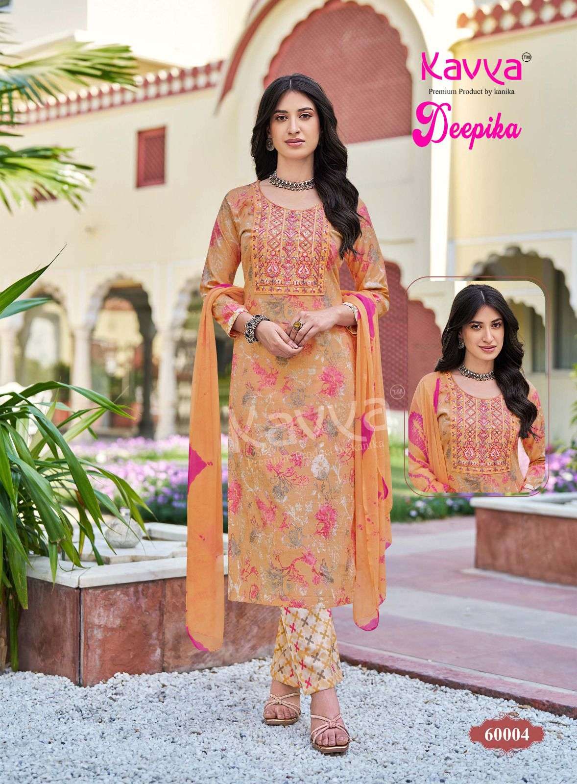 KAVYA DEEPIKA VOL 60 FANCY PRINT LADIES KURTI BOTTOM AND DUPATTA SET 