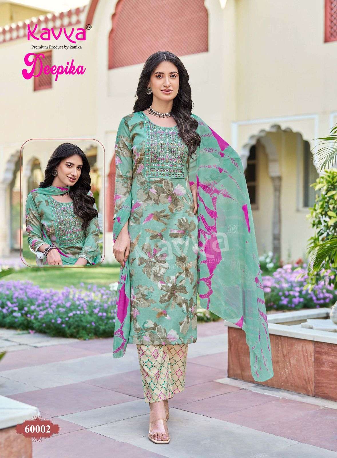 KAVYA DEEPIKA VOL 60 FANCY PRINT LADIES KURTI BOTTOM AND DUPATTA SET 