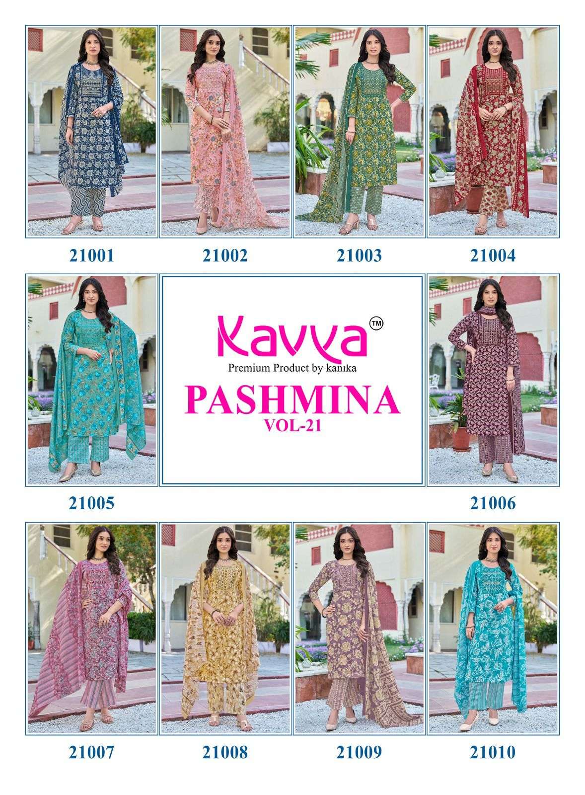 KAVYA PASHMINA VOL 21 COTTON PRINT LADIES KURTI BOTTOM AND DUPATTA SET 