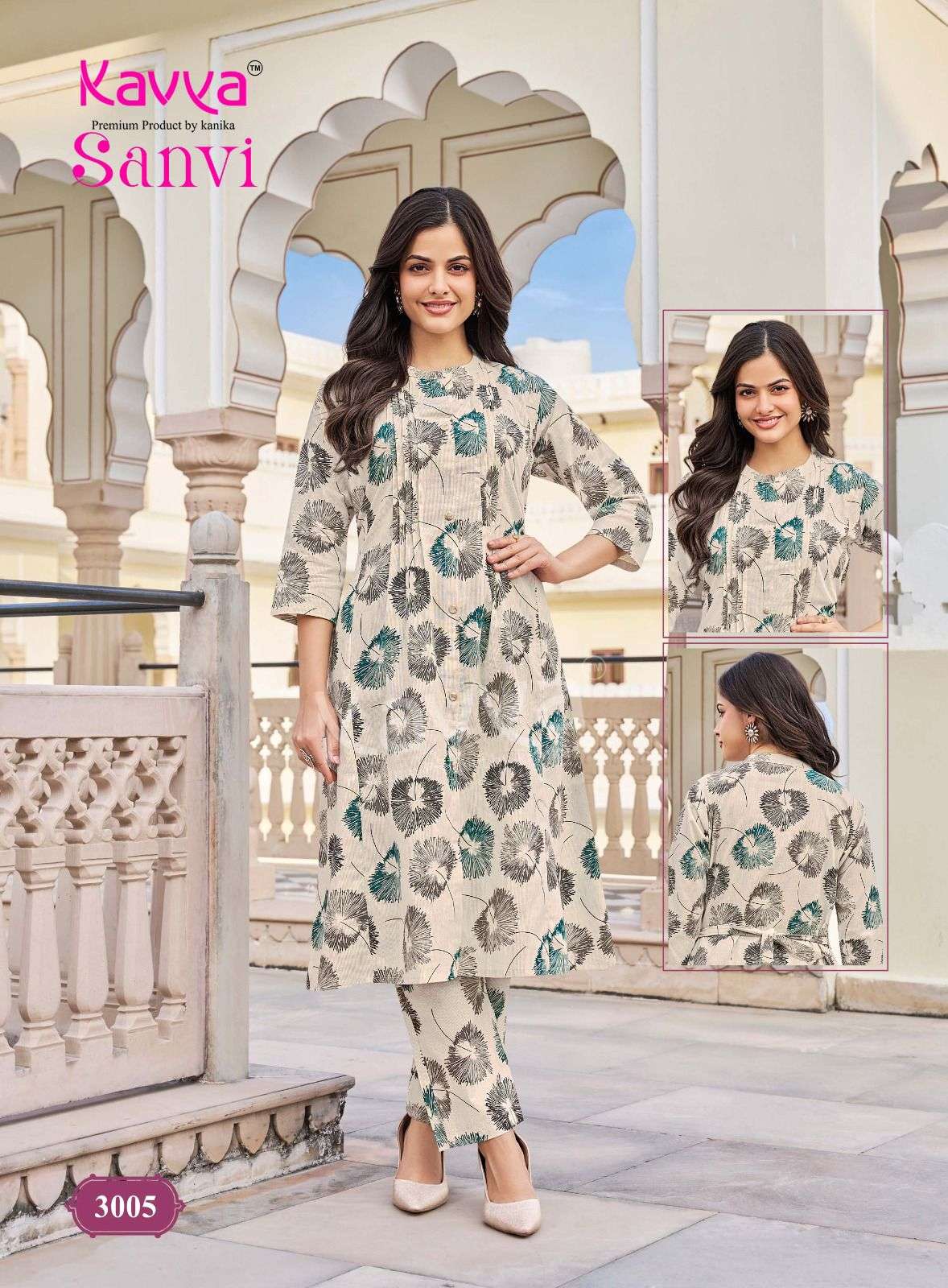 KAVYA SANVI VOL 3 COTTON PRINT A LINE STYLE KURTI WITH BOTTOM PAIR