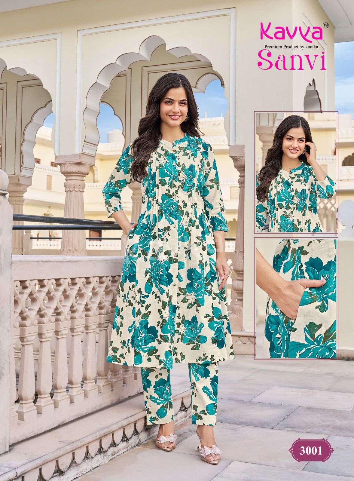 KAVYA SANVI VOL 3 COTTON PRINT A LINE STYLE KURTI WITH BOTTOM PAIR