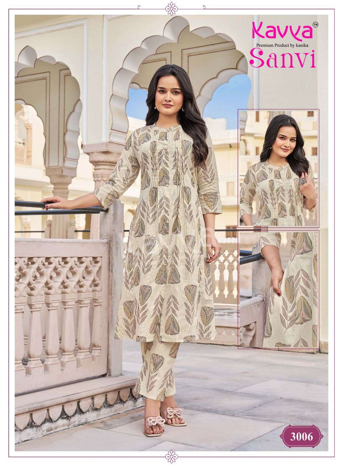 KAVYA SANVI VOL 3 COTTON PRINT A LINE STYLE KURTI WITH BOTTOM PAIR
