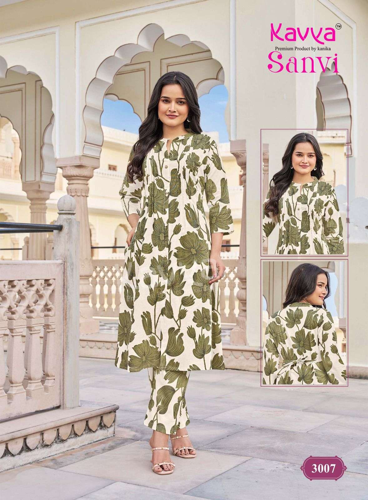 KAVYA SANVI VOL 3 COTTON PRINT A LINE STYLE KURTI WITH BOTTOM PAIR