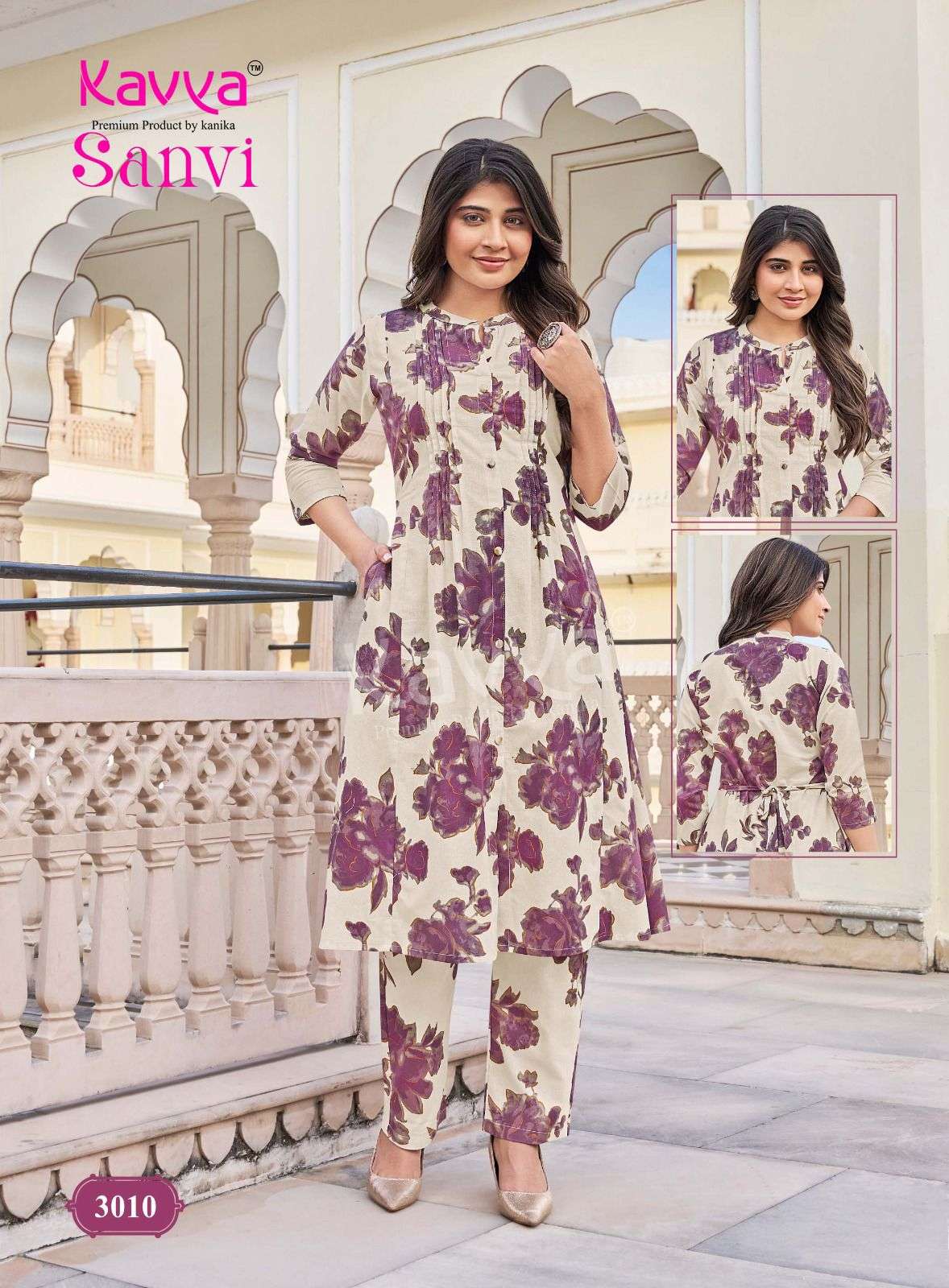 KAVYA SANVI VOL 3 COTTON PRINT A LINE STYLE KURTI WITH BOTTOM PAIR
