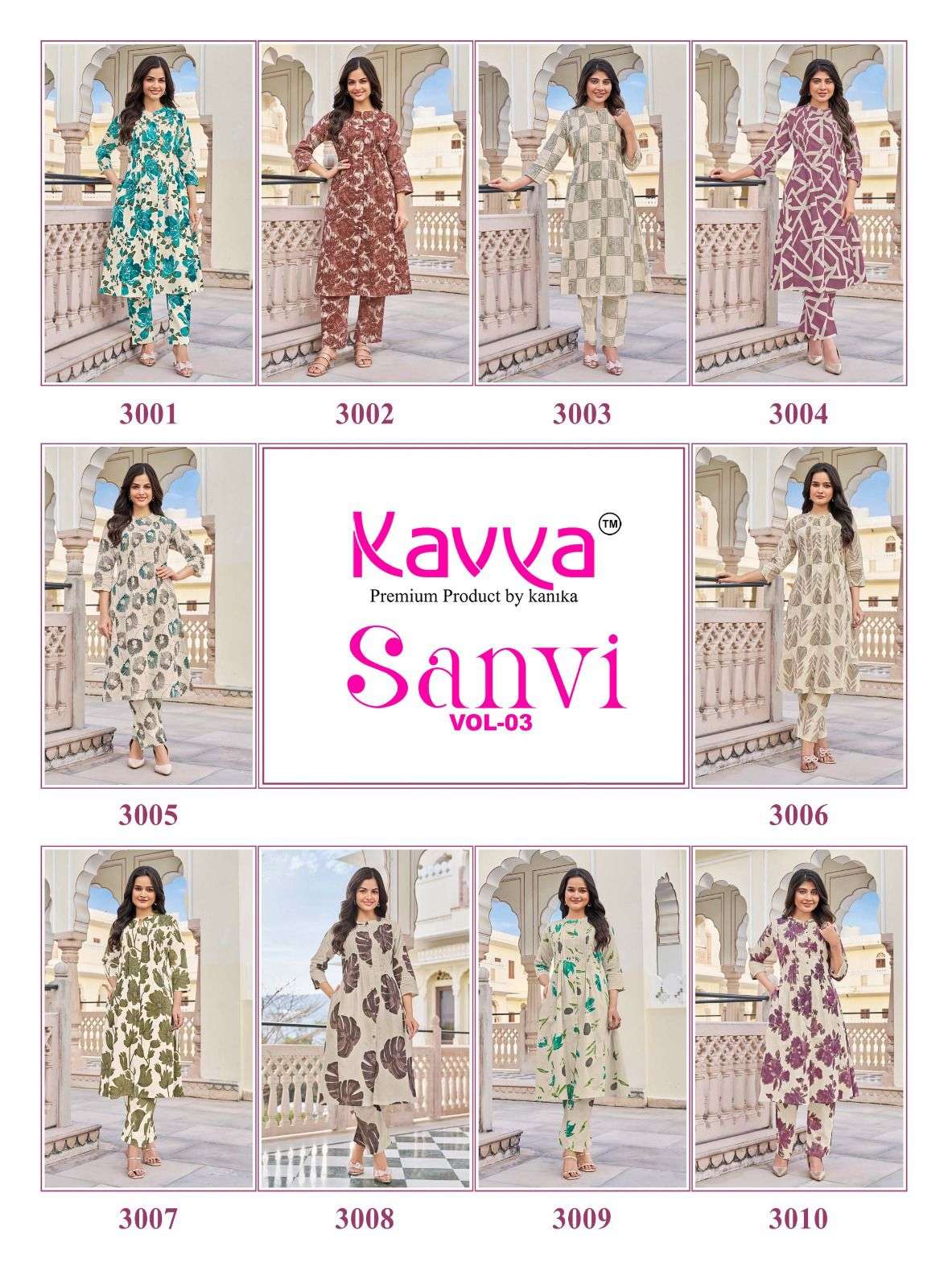 KAVYA SANVI VOL 3 COTTON PRINT A LINE STYLE KURTI WITH BOTTOM PAIR