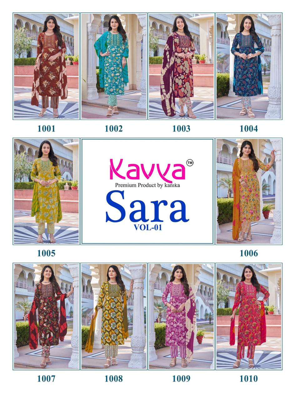 KAVYA SARA VOL 1 STRAIGHT STYLE KURTI WITH BOTTOM AND DUPATTA SET 