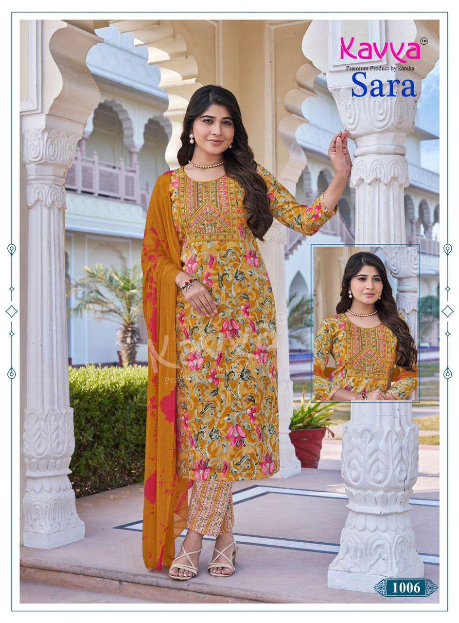 KAVYA SARA VOL 1 STRAIGHT STYLE KURTI WITH BOTTOM AND DUPATTA SET 