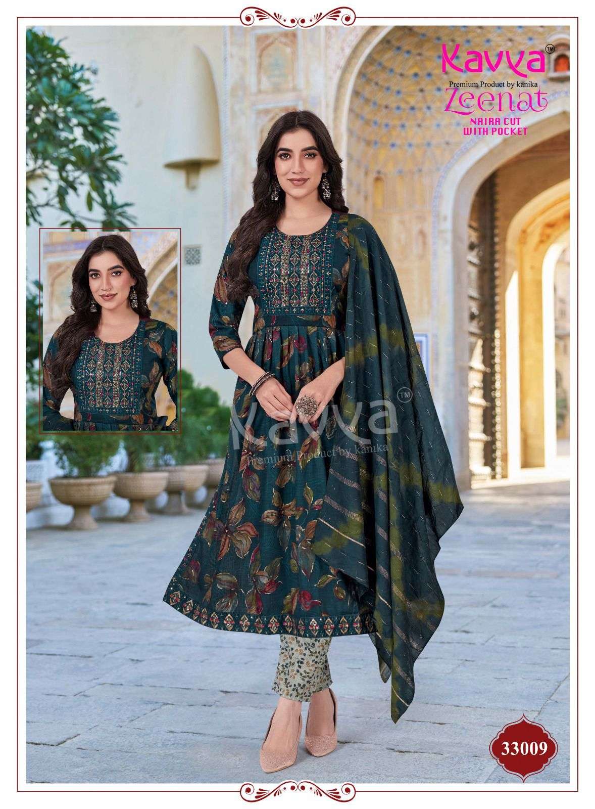KAVYA ZEENAT VOL 33 NAIRA CUT PATTERN LADIES KURTI COMBO SET