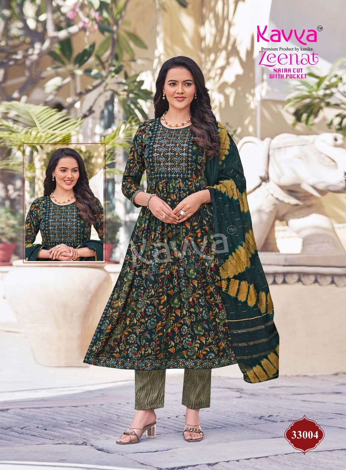 KAVYA ZEENAT VOL 33 NAIRA CUT PATTERN LADIES KURTI COMBO SET