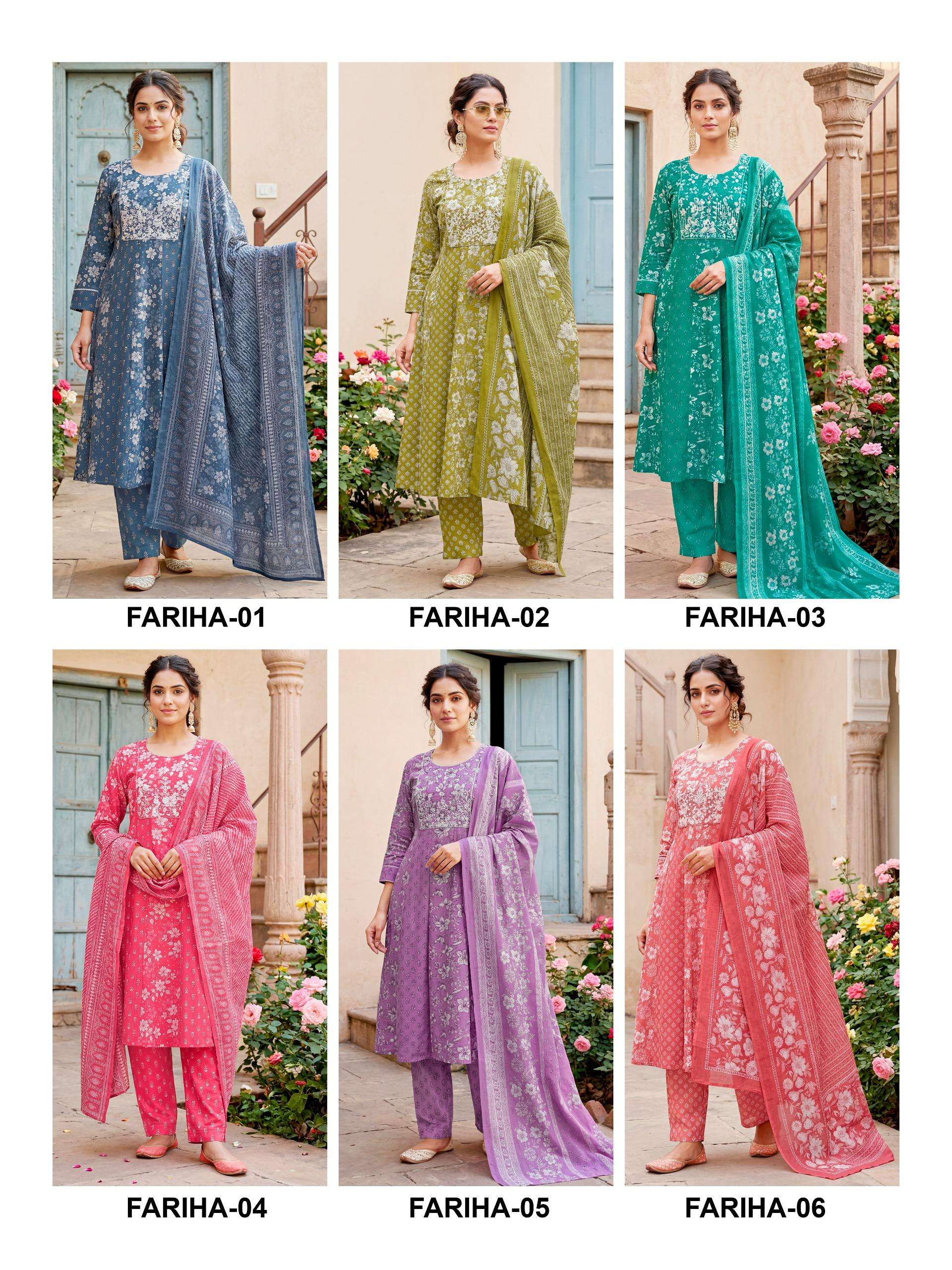 KAYA FARIHA COTTON PRINT ANARKALI STYLE KURTI WITH BOTTOM AND DUPATTA SET