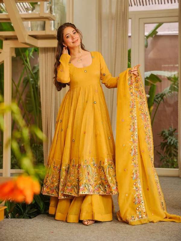 KD 1595 SILK HEAVY ELEGANT DESIGNER PARTY WEAR ANARKALI GOWN SUIT