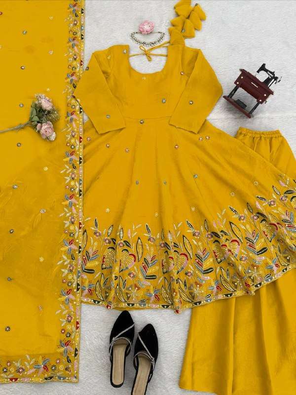 KD 1595 SILK HEAVY ELEGANT DESIGNER PARTY WEAR ANARKALI GOWN SUIT