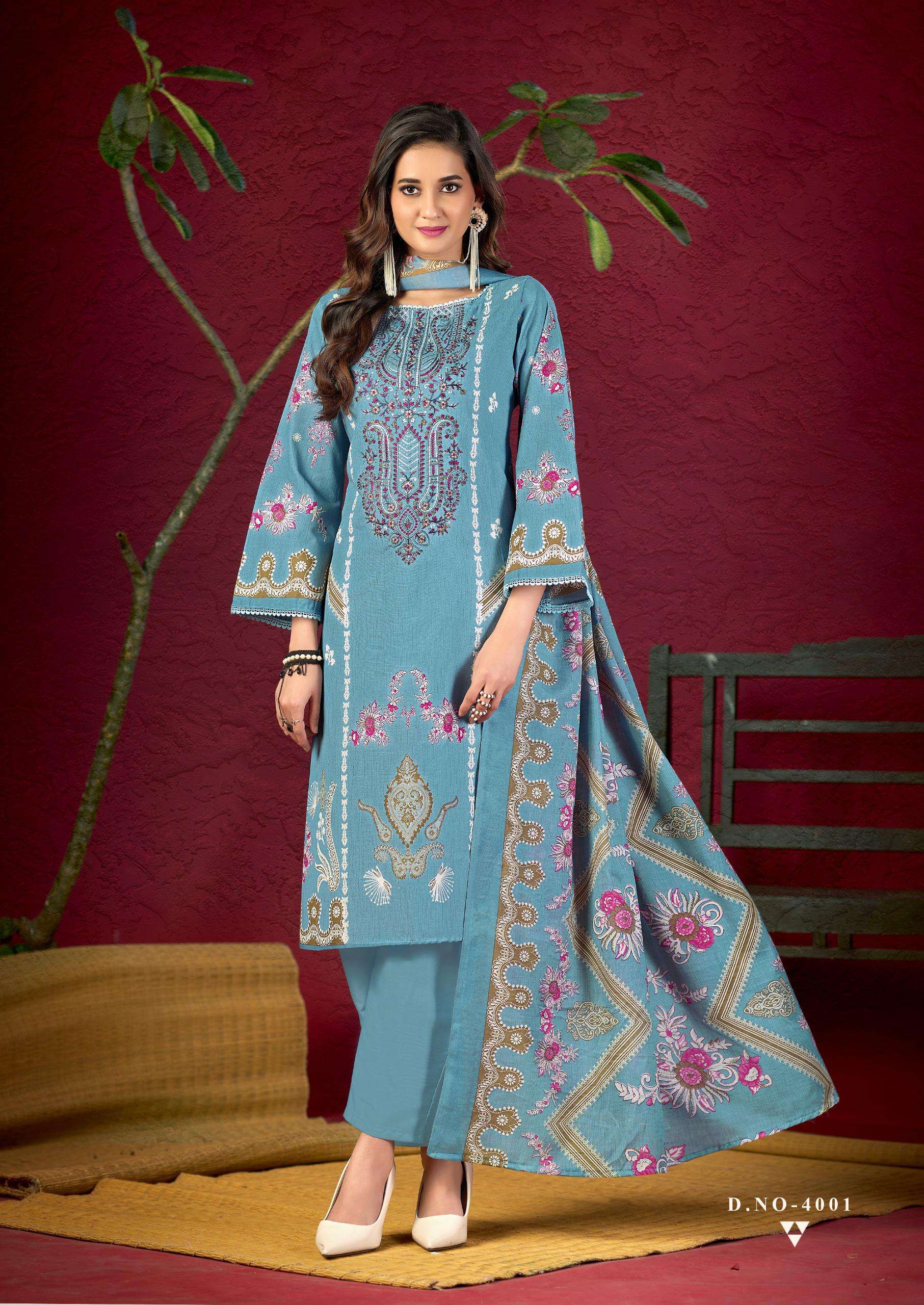 KEVAL FAB MIZAJ M PRINTS VOL 4 COTTON FANCY WORK SALWAR SUIT