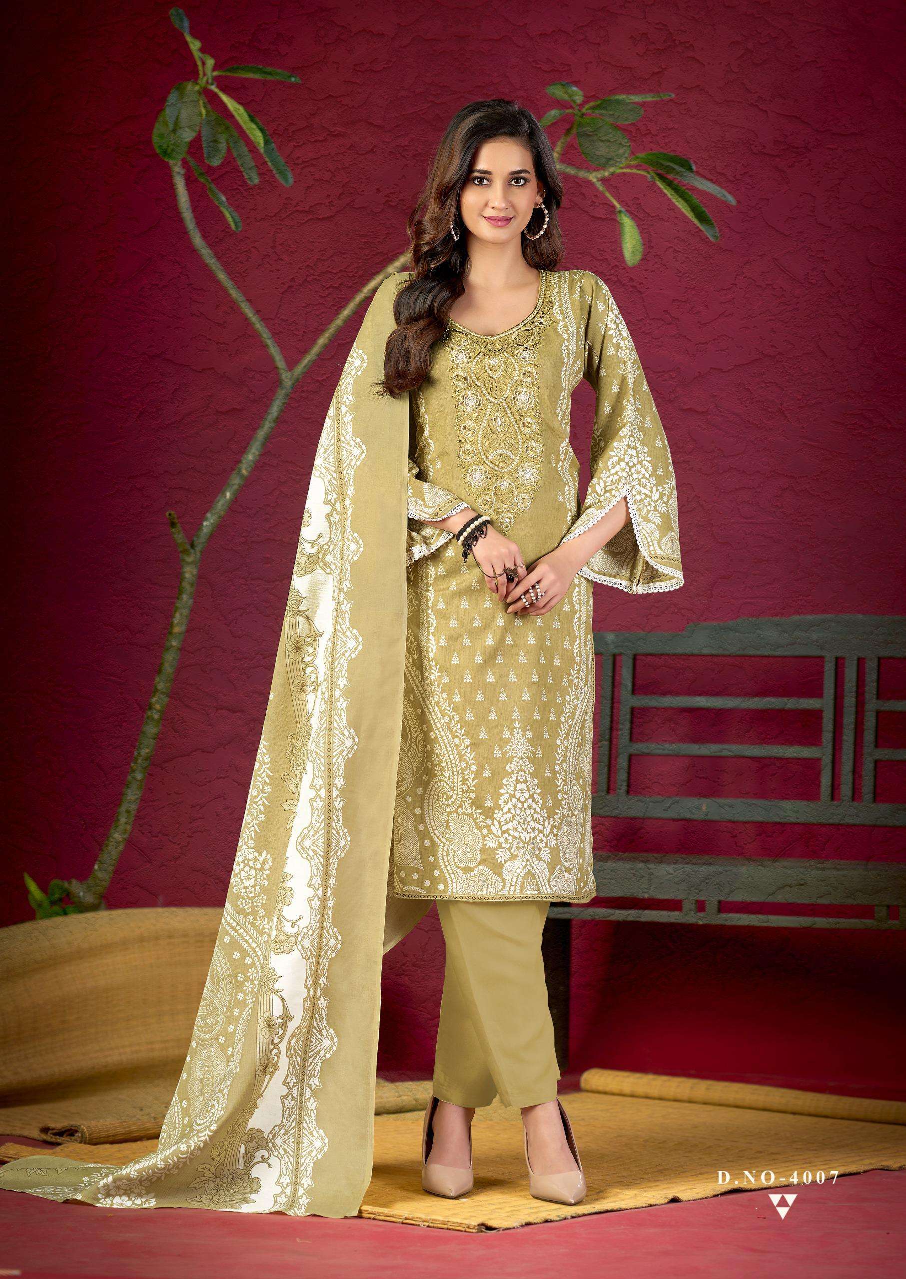 KEVAL FAB MIZAJ M PRINTS VOL 4 COTTON FANCY WORK SALWAR SUIT