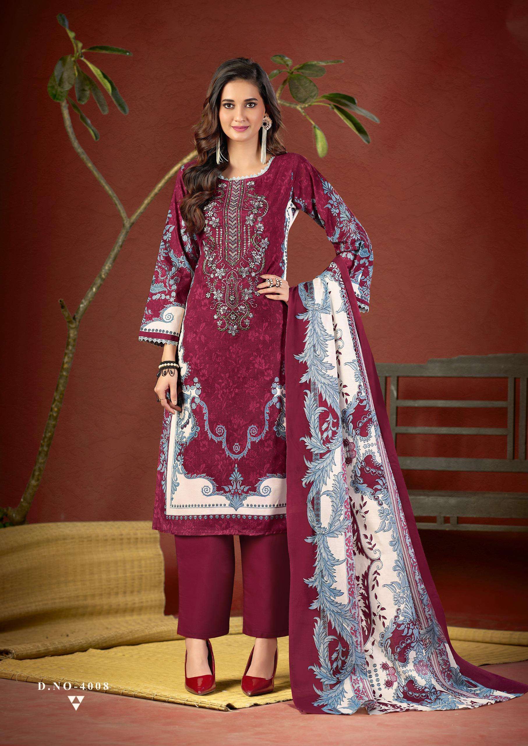KEVAL FAB MIZAJ M PRINTS VOL 4 COTTON FANCY WORK SALWAR SUIT