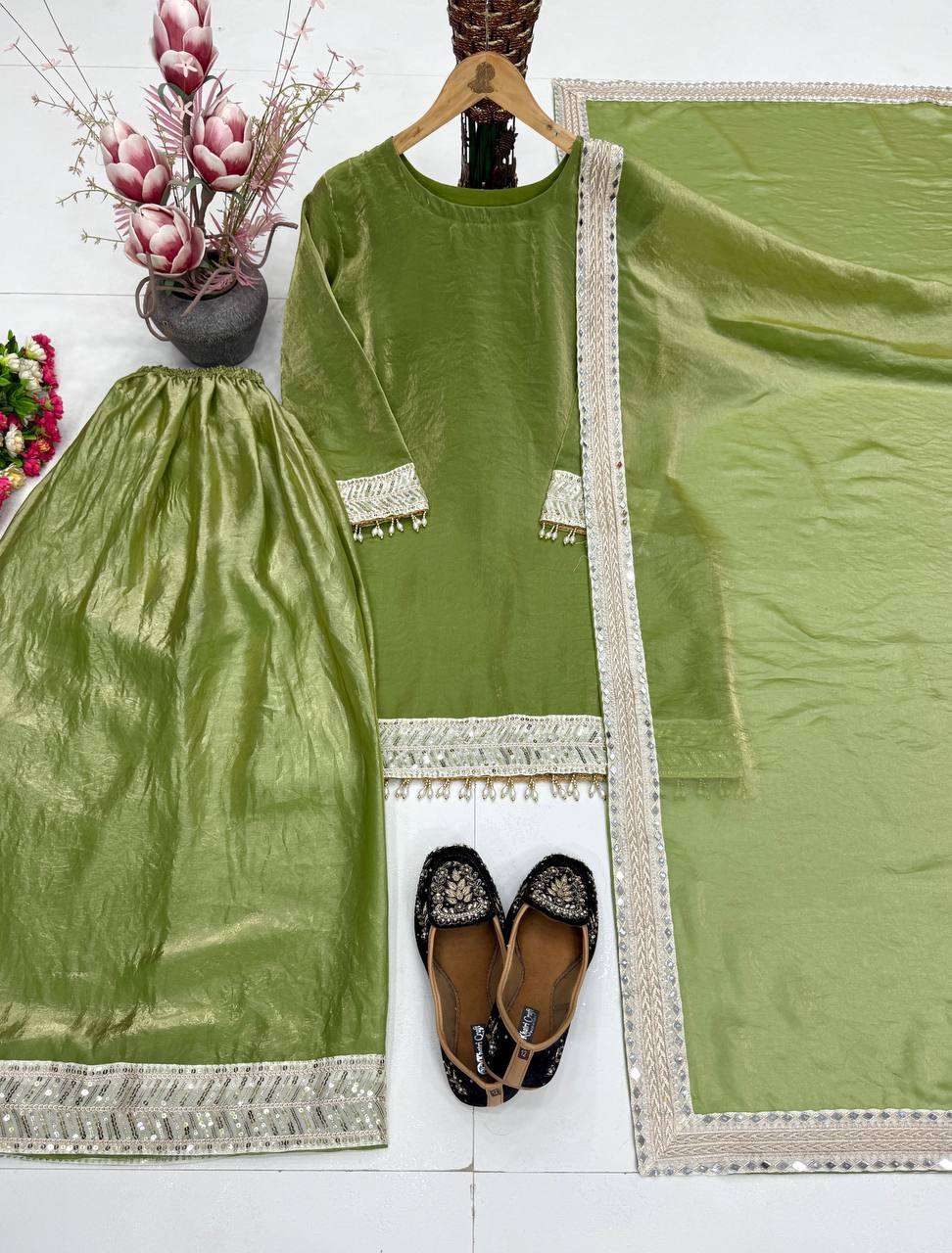 KF 1720 SILK HEAVY SEQUENE EMBROIDERY DESIGNER WORK FANCY TOP PALAZZO DUPATTA SET