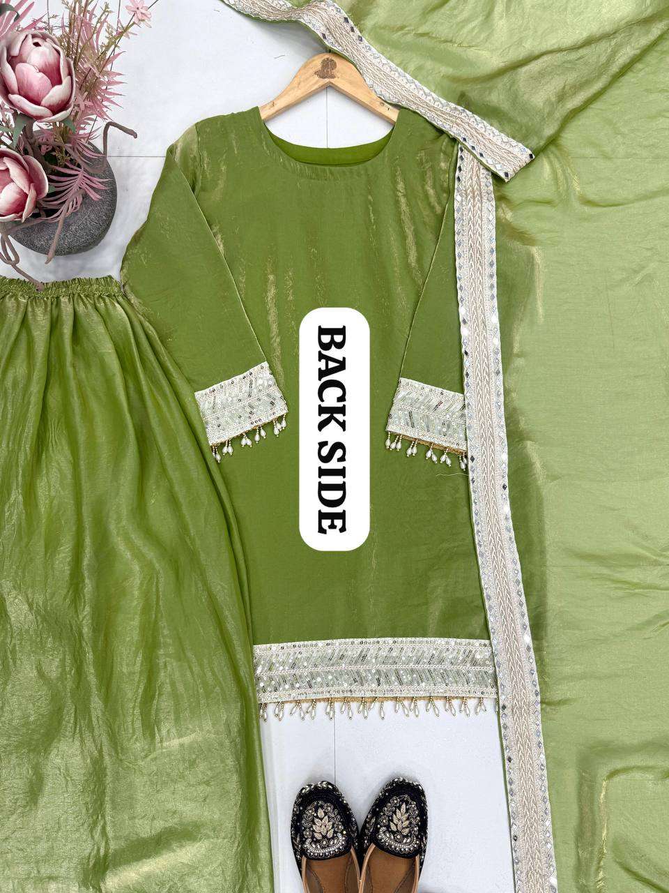 KF 1720 SILK HEAVY SEQUENE EMBROIDERY DESIGNER WORK FANCY TOP PALAZZO DUPATTA SET