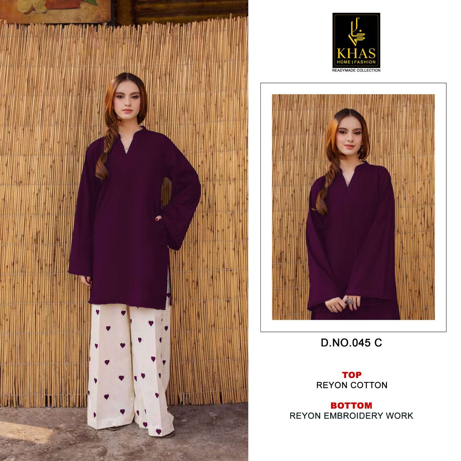 KHAS FASHION D NO 045 COTTON FANCY KURTI WITH BOTTOM PAIR 